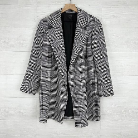 Ann Taylor Blazer Coat Sz M Houndstooth Plaid Mid-Length Lined Open Front Jacket - Picture 2 of 15
